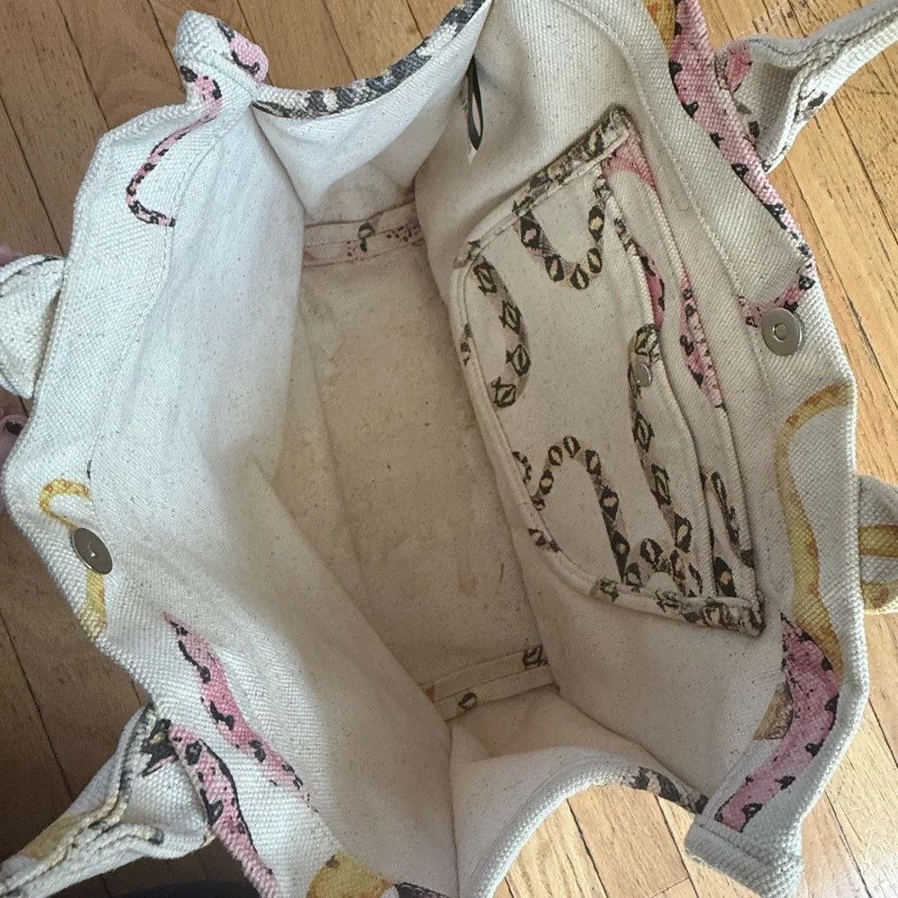 Vince Camuto Orla Color Coiled Snake Heavy Canvas Tote- Snake Design